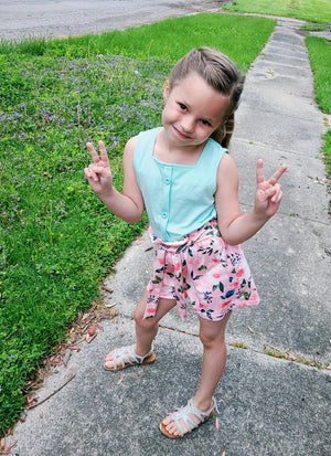 MINT TOP & FLORAL SHORTS SET