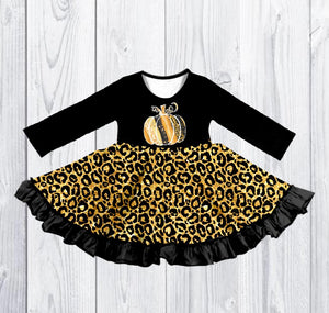 PUMPKIN LEOPARD TWIRLY DRESS