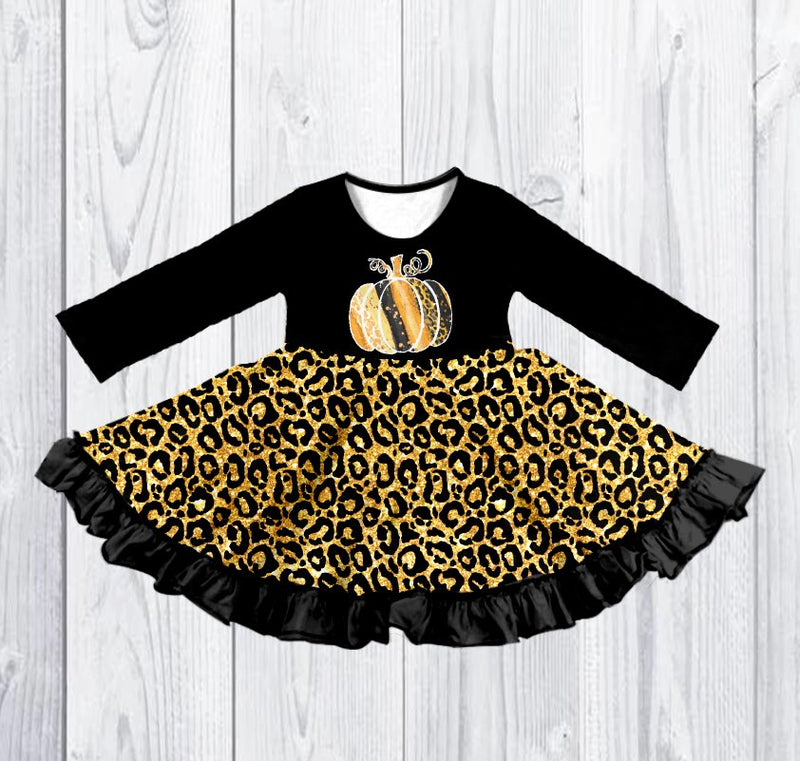 PUMPKIN LEOPARD TWIRLY DRESS