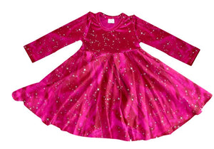 HOT PINK STAR VELOUR LONG SLEEVES TWIRL