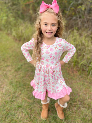 PINK CHRISTMAS COOKIES BOW DRESS