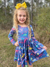 DINOUSAUR LONG SLEEVES TWIRL DRESS