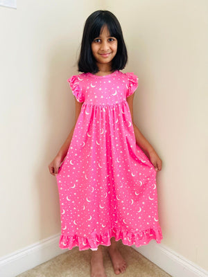 MOON & STAR NIGHTGOWN - BRIGHT PINK