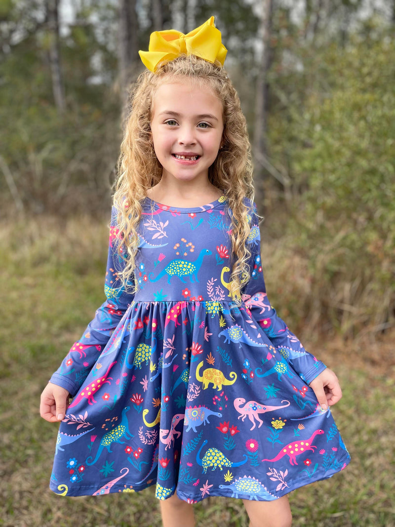 DINOUSAUR LONG SLEEVES TWIRL DRESS