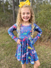 DINOUSAUR LONG SLEEVES TWIRL DRESS