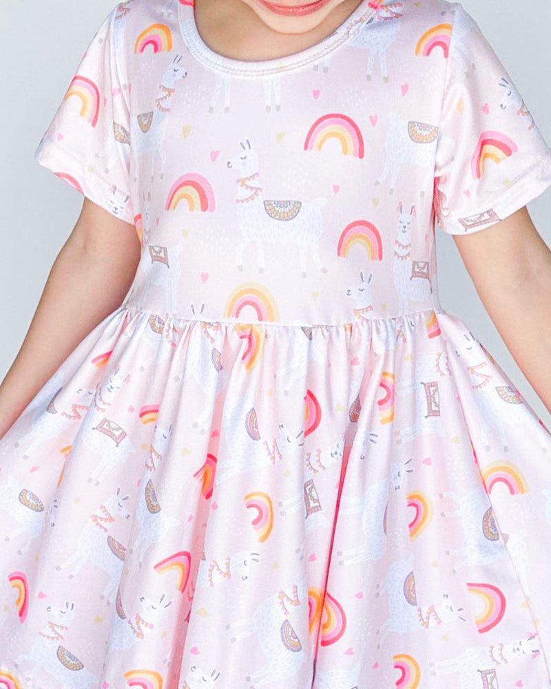 LLAMA RAINBOW TWIRL DRESS