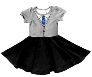 WIZARD SCHOOL TWIRLY DRESS WITH BLUE TIE