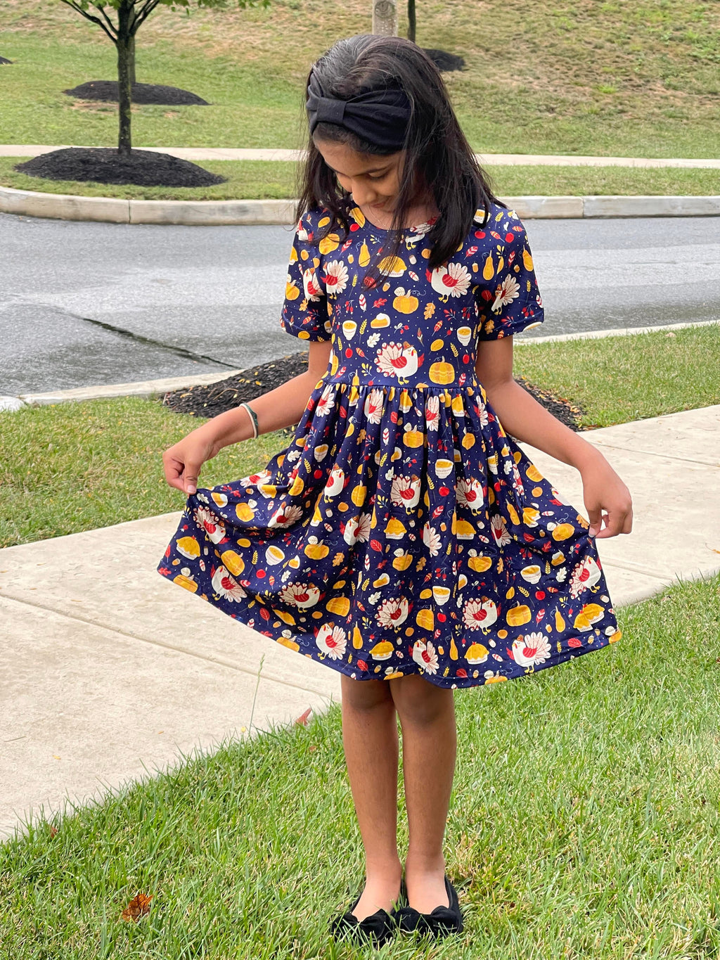 SIENNA THANKSGIVING  TURKEY BLUE DRESS