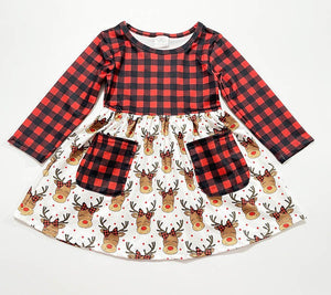 REINDEER BUFFALO PLAID DRESS WITH POCKETS