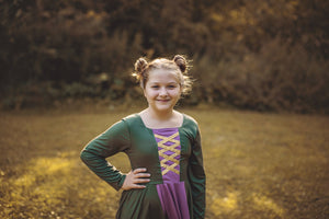 WITCH SISTER TWIRLY LONG SLEEVES DRESS PURPLE/GREEN - HC2025