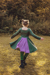WITCH SISTER TWIRLY LONG SLEEVES DRESS PURPLE/GREEN - HC2025