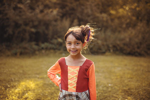 WITCH SISTER TWIRLY LONG SLEEVES DRESS BROWN/PLAID - HC2025