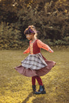 WITCH SISTER TWIRLY LONG SLEEVES DRESS BROWN/PLAID - HC2025