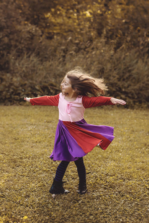 WITCH SISTER TWIRLY LONG SLEEVES DRESS PINK/RED - HC2025