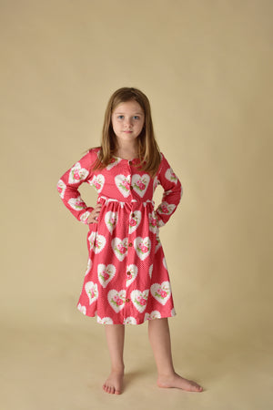 VALENTINE HEART FLORAL BUTTONED DRESS