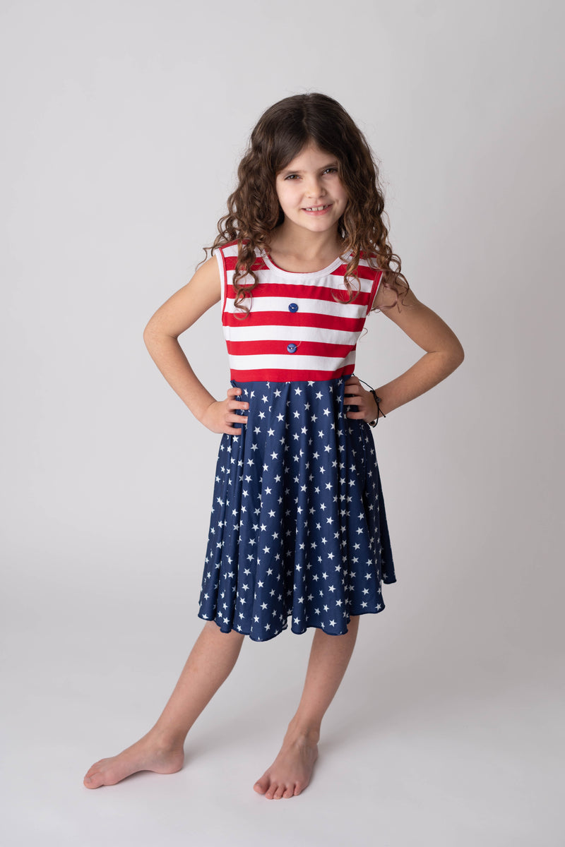 PATRIOTIC BUTTONED TWIRLY DRESS