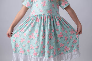 MINT & PINK FLORAL MILK SILK DRESS