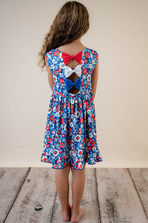 PATRIOTIC FLORAL BACK BOW DRESS