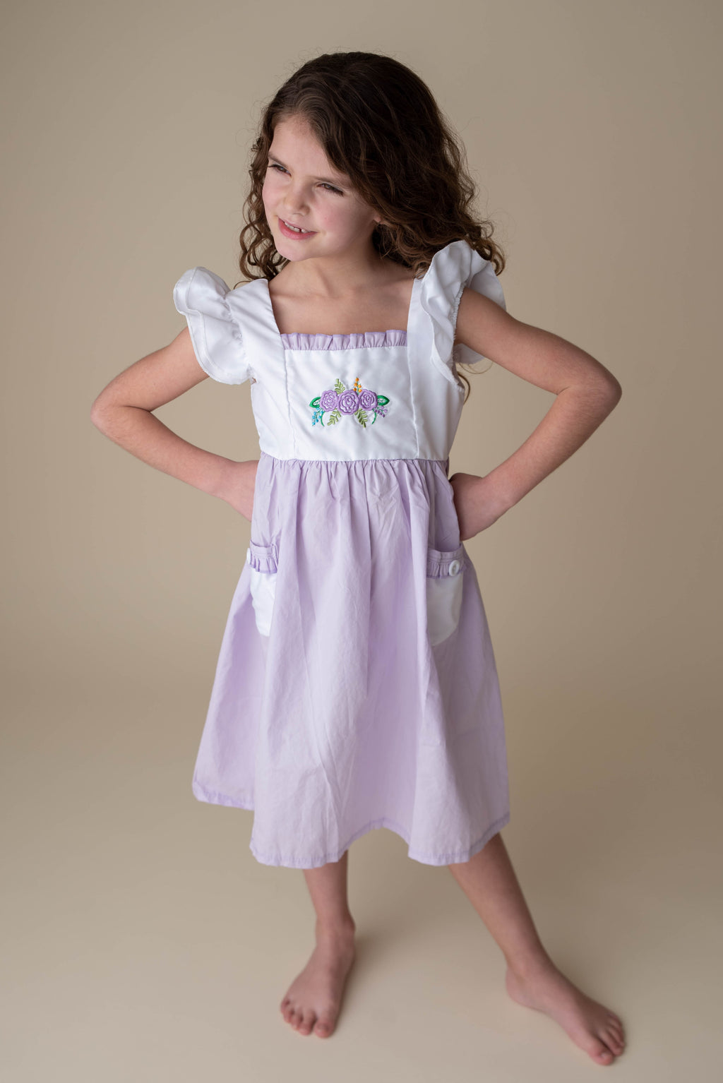 MIKAYLA PURPLE FLORAL DRESS WITH POCKETS
