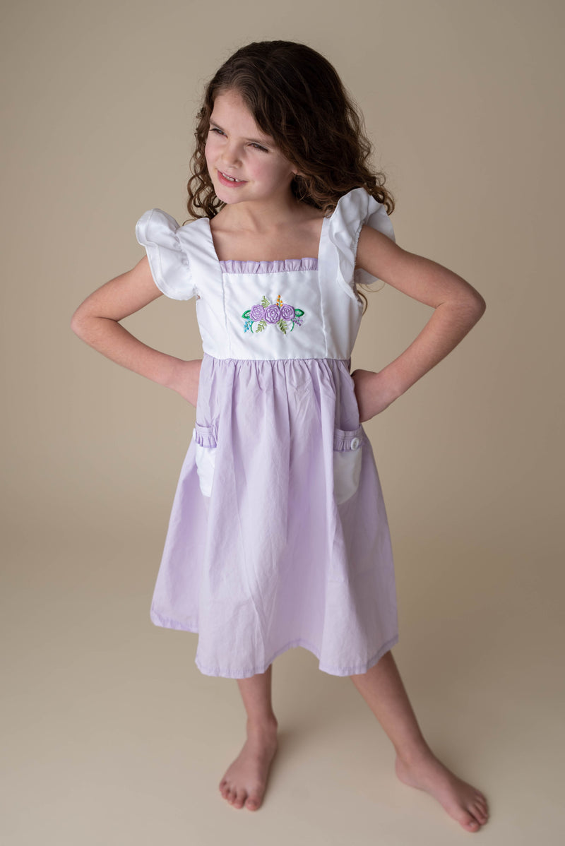 MIKAYLA PURPLE FLORAL DRESS WITH POCKETS