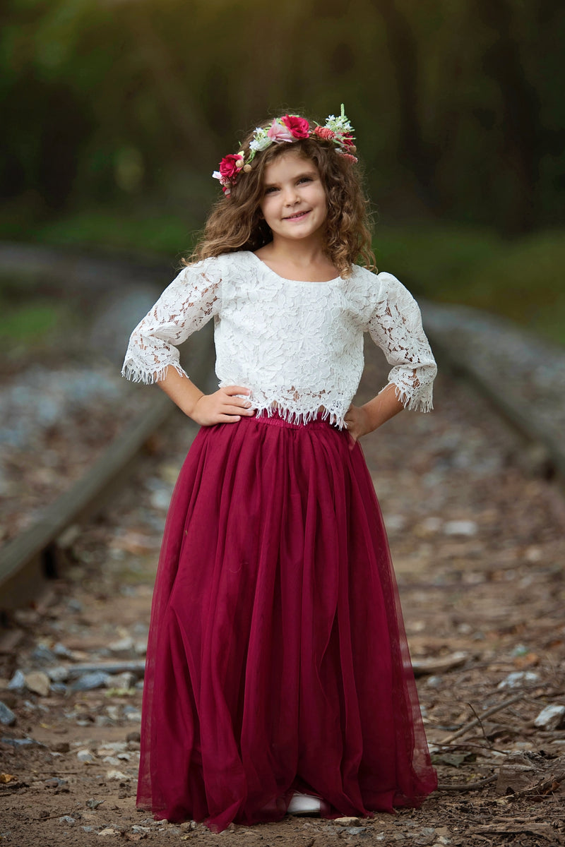PARIS LACE TOP AND MAXI TULLE SKIRT - WINE