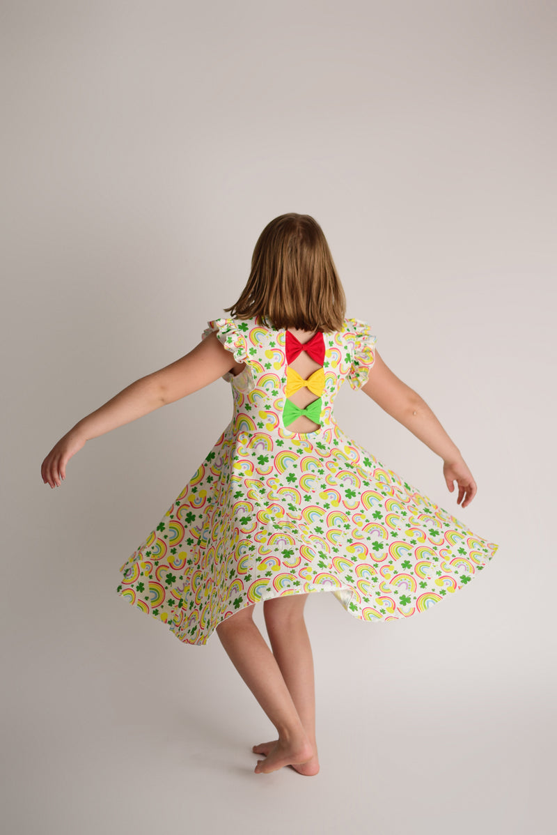 SHAMROCK RAINBOW BACK BOW TWIRL DRESS