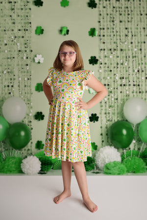 SHAMROCK RAINBOW BACK BOW TWIRL DRESS