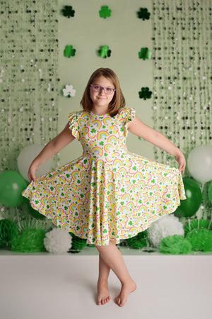 SHAMROCK RAINBOW BACK BOW TWIRL DRESS