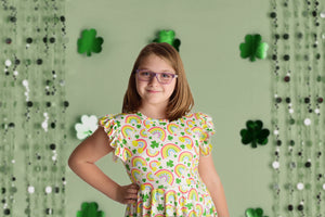 SHAMROCK RAINBOW BACK BOW TWIRL DRESS
