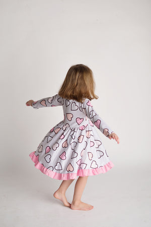 LILLY VALENTINE HEARTS DRESS - GREY