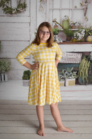 YELLOW GINGHAM TWIRLY DRESS