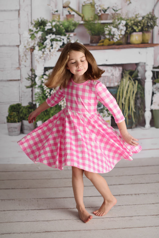 PINK GINGHAM TWIRLY DRESS