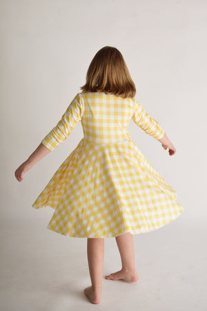 YELLOW GINGHAM TWIRLY DRESS