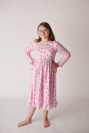 MOON & STAR LONG SLEEVES NIGHTGOWN- PINK