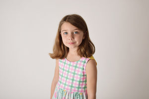 SPRING FLORALS & PLAID DRESS WITH POCKETS