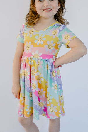 GROOVY SMILEY FACE TWIRL DRESS