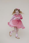 ELIZE VELOUR RUFFLE DRESS - LIGHT PINK