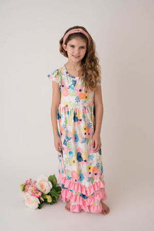 MEREDITH SPRING FLORAL RUFFLE DRESS