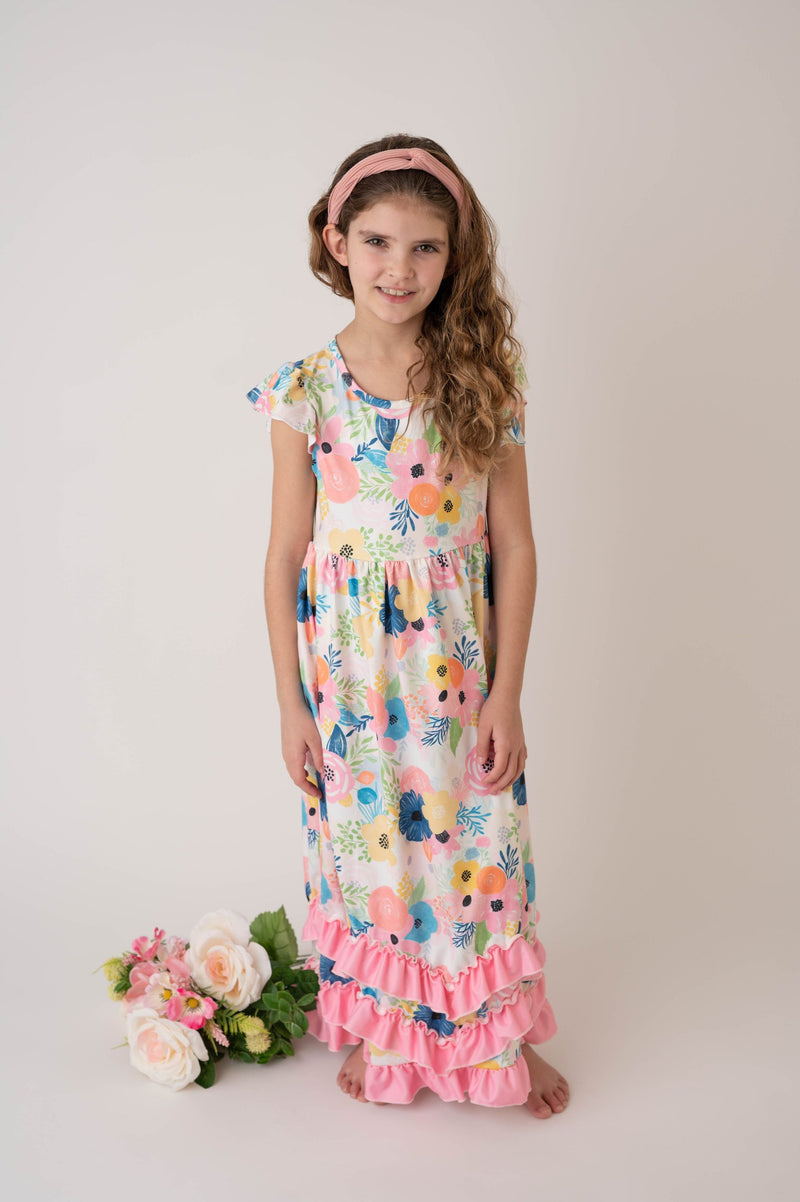 MEREDITH SPRING FLORAL RUFFLE DRESS